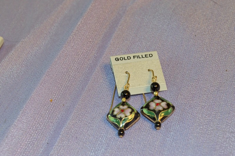 the same design as the pair above but the cloisonne bead has a black background