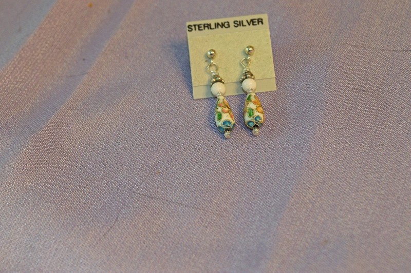 white background cloisonne teardrop beads make these earrings compatible with almost any color outfit.
