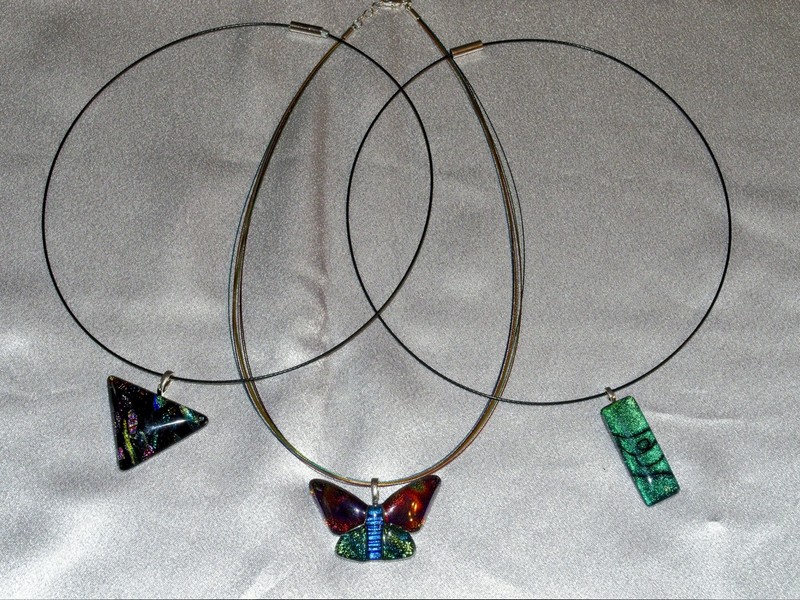 trio of dichroic glass pendant necklaces